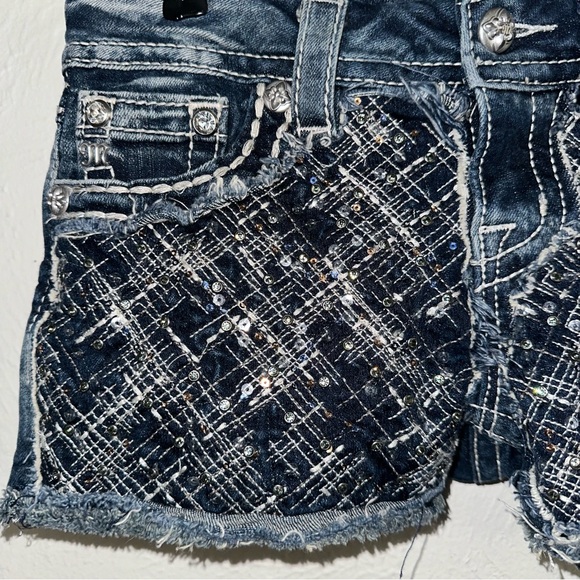 MISS ME signature low rise jean shorts cutoff denim embellished distressed 26 - Picture 4 of 15